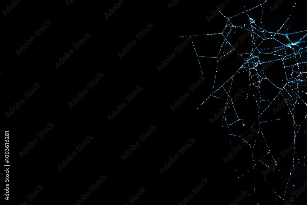 Poster a mesmerizing web glistens in the darkness, showcasing delicate patterns constructed by a skilled sp