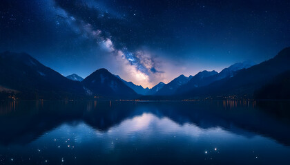 Milky Way Galaxy Over Mountain Lake - Night Sky Photo