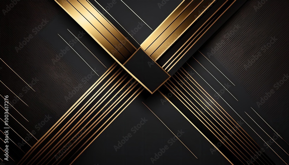 Wall mural Banner images, Luxury Black and Gold Abstract Geometric background, abstract background with golden lines on dark, Invitation card