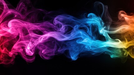 Obraz premium Colorful smoke waves in vibrant hues against a dark background.
