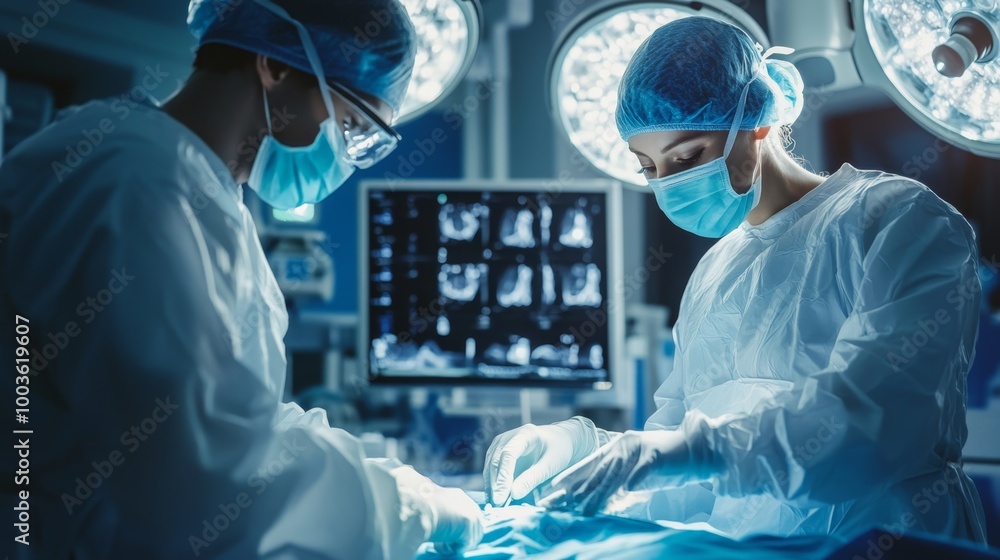 Aufkleber physician and ai robot collaborating on robotic-assisted surgery in a technologically advanced opera