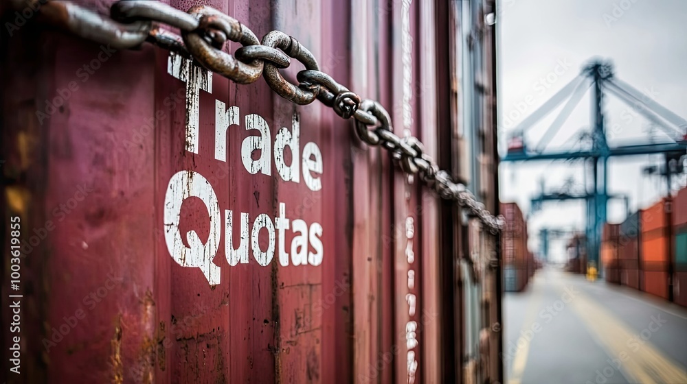 Poster a rusty chain securing a shipping container with 