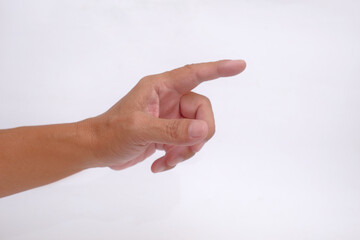 Closeup shot of left hand with fore finger pointing forward