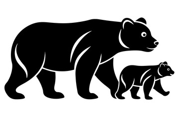  Bear and Cub Silhouette Featuring Mother Bear Walking with Her Cub