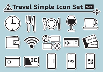旅行のシンプルでかわいいステッカー風アイコンセット　03-F