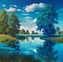 Beautiful summer nature landscape, toned blue turquoise