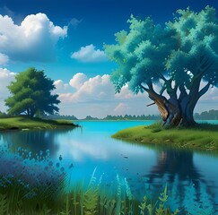 Beautiful summer nature landscape, toned blue turquoise