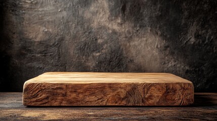 Rustic wood podium with a natural finish, providing an earthy backdrop for artisanal or handcrafted products