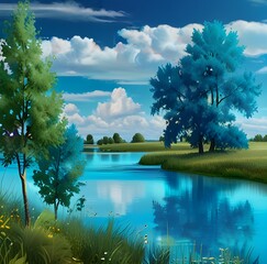 Beautiful summer nature landscape, toned blue turquoise