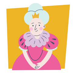 Queen, princess image in flat, doodle cartoon style