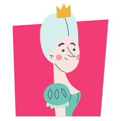 Queen, princess image in flat, doodle cartoon style