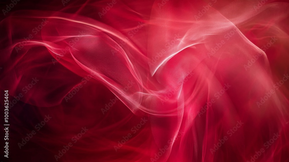 Poster Soft red light diffusing through abstract shapes, creating an ethereal and calming effect against a dark red backdrop