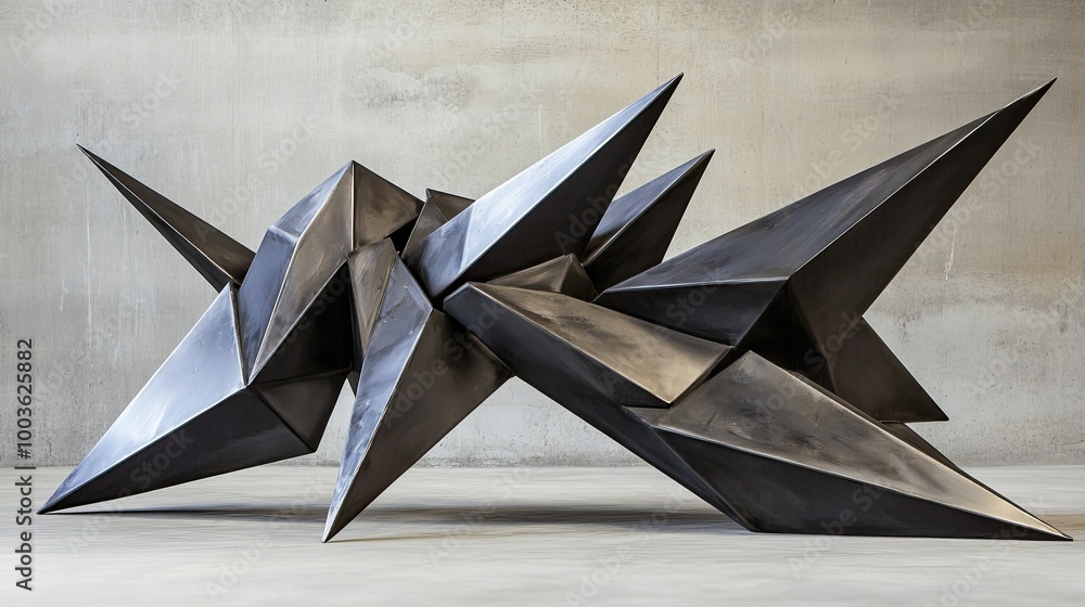 Aufkleber abstract metal sculpture with sharp lines and angles, leaving space for copy in the background.