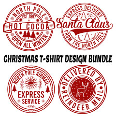 Christmas T- Shirt Design bundle  Santa, design, holiday, north pole, delivery, greeting, grunge, merry, postmark, vector, season, badge, north