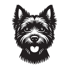 Cairn Terrier Dog Face Clipart Design - Dog Head Logo - Cairn Terrier Vector illustration in black and white
