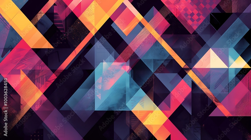 Poster abstract background design with a vibrant and dynamic composition of geometric shapes, colors and pa