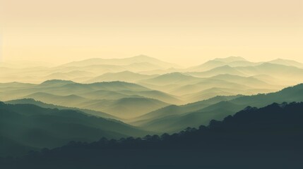 Obraz premium The mountains are covered in trees and the sky is a light blue color. The mountains are very tall and the trees are very green