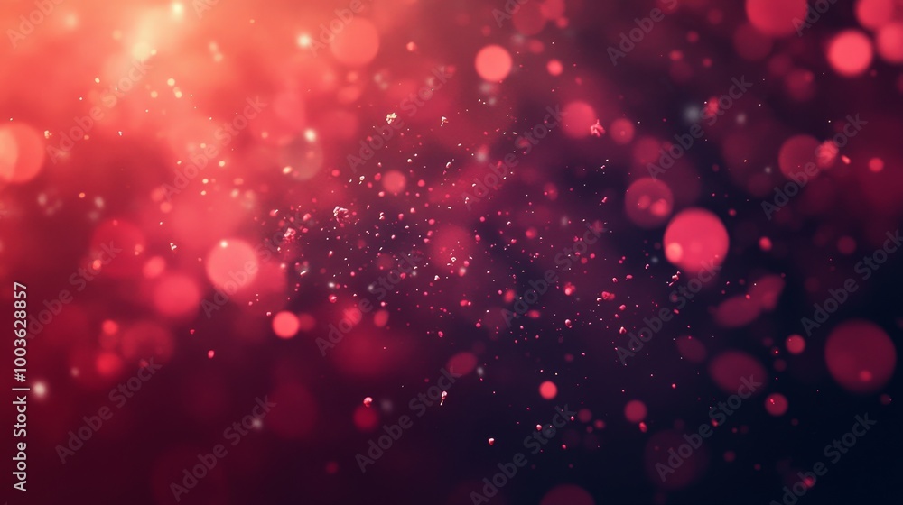 Poster vibrant red particles and shapes merging with a dark red gradient, creating a visually captivating a