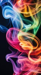 Colorful smoke swirls against a dark background, creating a dynamic and artistic visual effect.