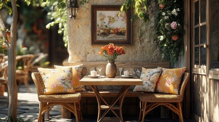Obraz premium Empty table awaiting customers at outdoor cafe