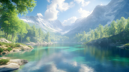 Mountain Lake Landscape Illustration