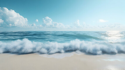 Fototapeta premium Calm Ocean Waves Crashing on Sandy Beach 3D Illustration