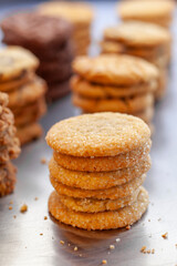Rows of cookies stacked of various types