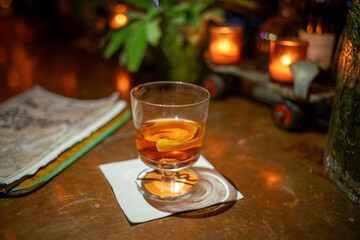 Cocktail on a copper bar top in New Orleans