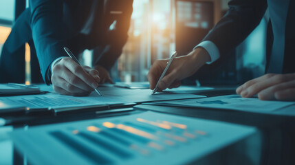 Business formal meeting conference discussion with coworker shareholder or client concentrate private ideas data report analysis businesspeople working find solution together in office,ai generat