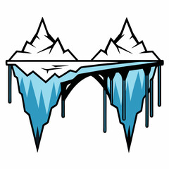 black outline of icy glacier bridge spanning 