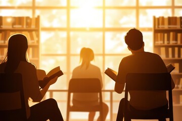 Fototapeta premium People reading books in a library