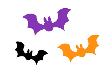 ハロウィンイメージの3色のコウモリのシンプルなイラスト素材