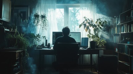 Fototapeta premium silhouette of people in a room