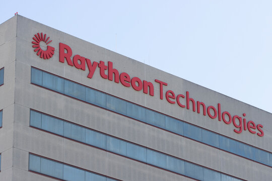 El Segundo, CA, USA - May 10, 2022: Raytheon Technologies sign is seen at its office in El Segundo, California.  RTX Corporation, formerly Raytheon Technologies, is an aerospace and defense company.