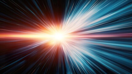 3D rendering of fast-moving stripe lines with glowing sunlight flares, representing high-speed motion and hi-tech innovation.