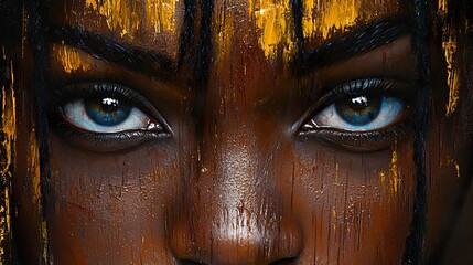 Intense Gaze: A Close-Up Portrait of a Woman with Golden Makeup