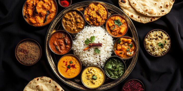 Traditional Indian Thaali from Top View with Rich Colors