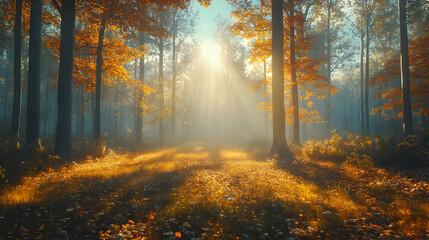 Fototapeta premium Golden Light Forest Illustration