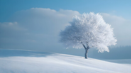 Snowy Tree in Winter Landscape - Photo