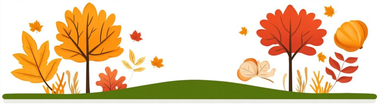 recommend clip art: Rolling hills covered in fall foliage flat design, side view, northern countryside theme, 3D render, Triadic color scheme