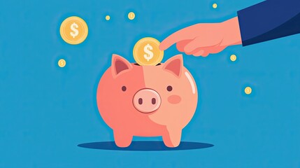 Hand putting a dollar coin into a pink piggy bank