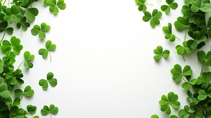 A minimalist poster template adorned with a clover motif, ideal for eco-conscious branding or designs centered around luck, set against a pristine white backdrop with generous space for text.