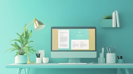 3D Web Vector Illustrations. Computer with open pages. Landing page template for web.