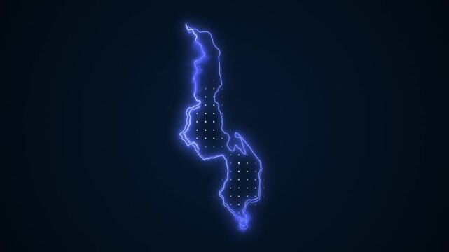 Neon Blue Malawi Map Borders Outline Loop Background