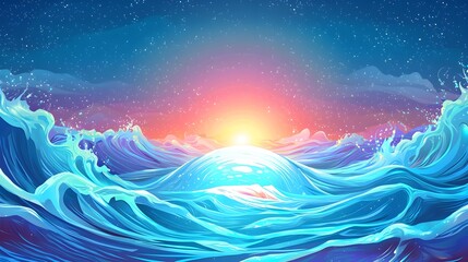 Ocean Waves Sunset Abstract