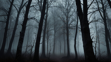 Obraz premium Mysterious Forest in Foggy Atmosphere