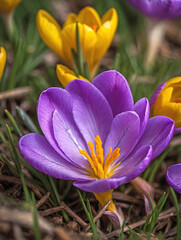 Fototapeta premium A close-up of a vibrant Crocus flower in full bloom