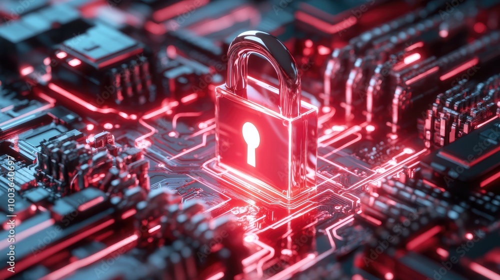 Poster digital lock on circuit board in red glow