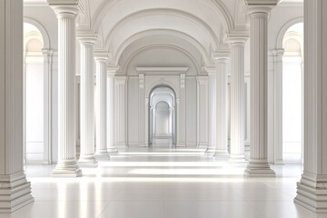 An opulent interior space with sophisticated architecture and generous blank areas for personalized graphics on a white backdrop.