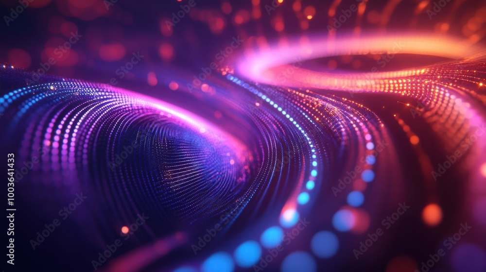 Poster dynamic 3d holographic shapes with shifting patterns and a radiant glow, creating a futuristic